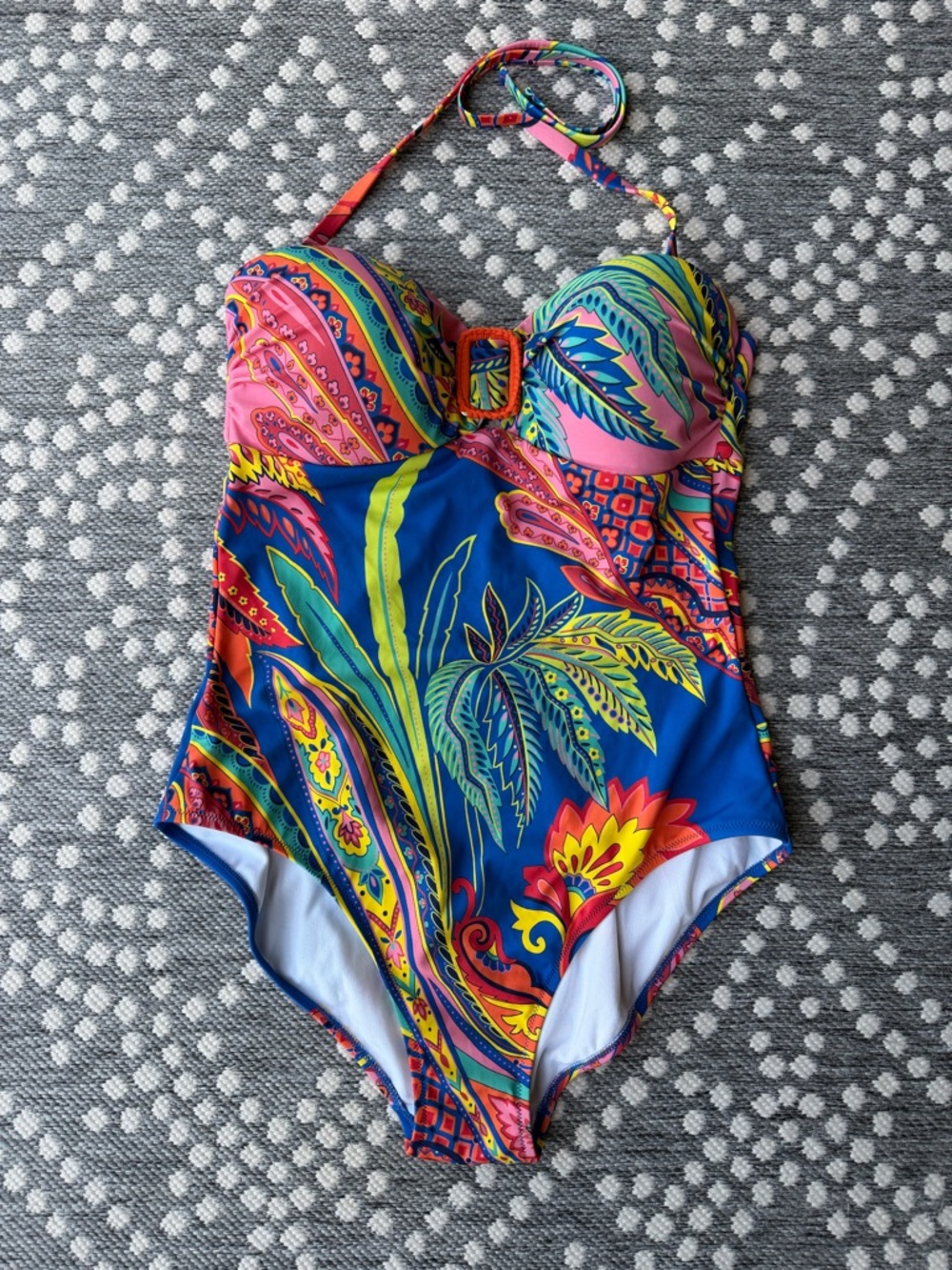 Boden Swim Women’s sz 14 LARGE swimwear tropical flowers blue pink tie Beach